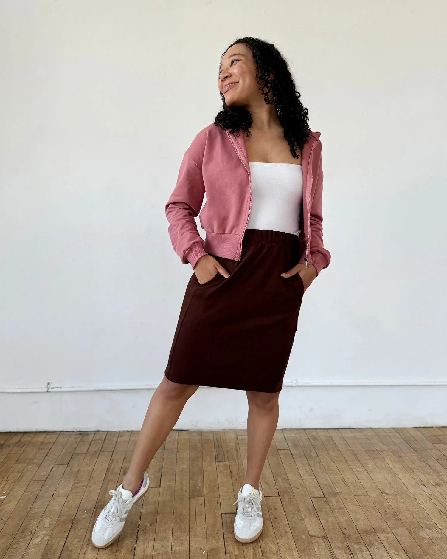 MICAELA cropped zip hoodie in Withered Rose
