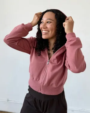 MICAELA cropped zip hoodie in Withered Rose