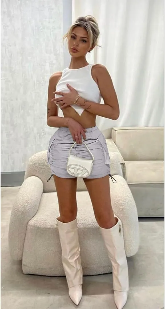 Mini Cargo Skirts for Women Y2K Low Waist Side Drawstring Trendy Summer Short Skirt with Pockets