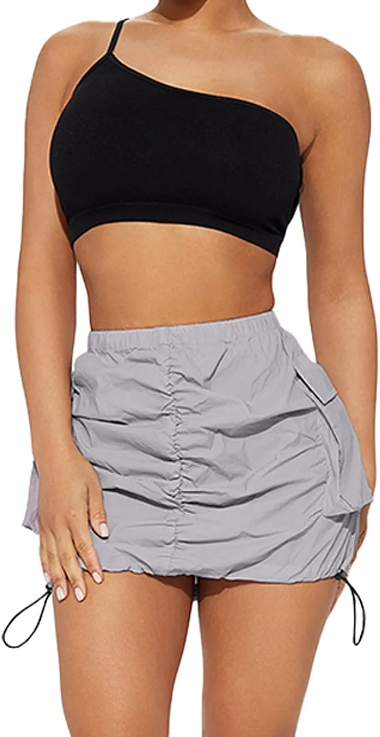 Mini Cargo Skirts for Women Y2K Low Waist Side Drawstring Trendy Summer Short Skirt with Pockets