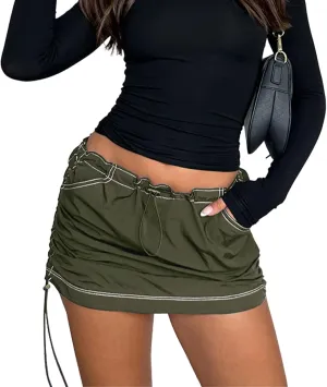 Mini Cargo Skirts for Women Y2K Low Waist Side Drawstring Trendy Summer Short Skirt with Pockets