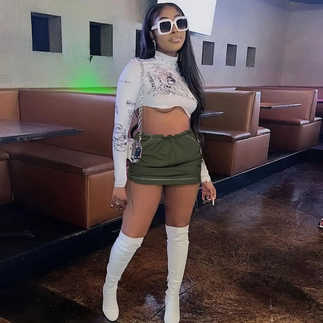Mini Cargo Skirts for Women Y2K Low Waist Side Drawstring Trendy Summer Short Skirt with Pockets