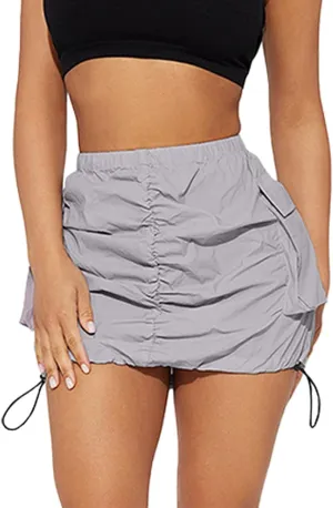 Mini Cargo Skirts for Women Y2K Low Waist Side Drawstring Trendy Summer Short Skirt with Pockets