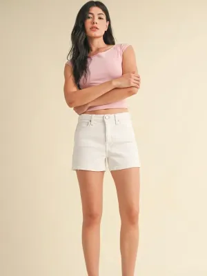 Mini Cuffed Stretch Short in White