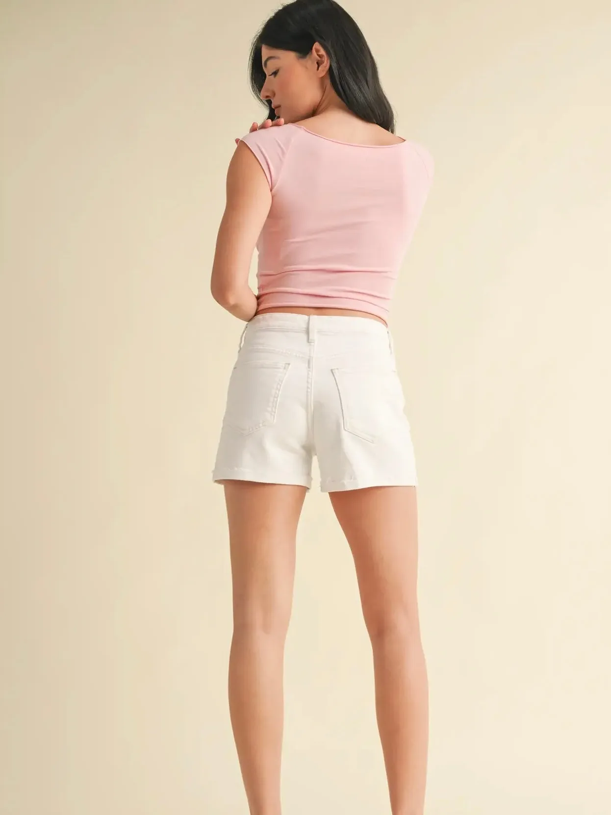 Mini Cuffed Stretch Short in White