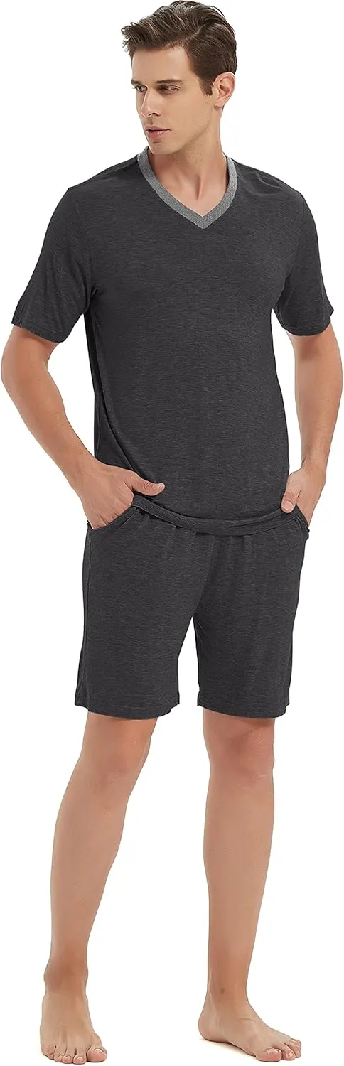 MoFiz Mens Pajamas Set Short Sleeve PJ's Sleep Lounge Sleepwear Cool Pyjama Summer Sets Comfortable Lightweight