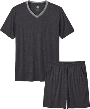 MoFiz Mens Pajamas Set Short Sleeve PJ's Sleep Lounge Sleepwear Cool Pyjama Summer Sets Comfortable Lightweight