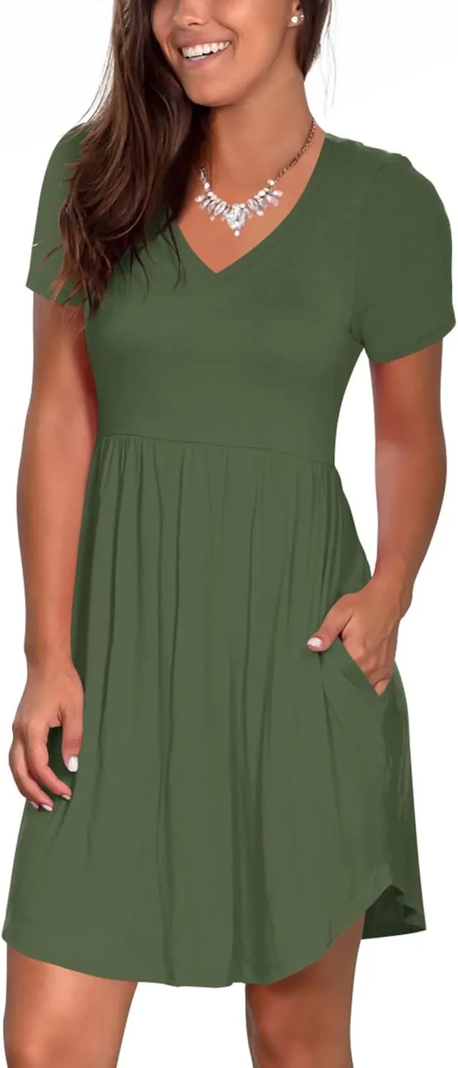 Nova In Sky Women's Summer Dress Short Sleeve Casual T Shirt Dreses 2025 Flowy Beach V Neck Sundresses with Pockets