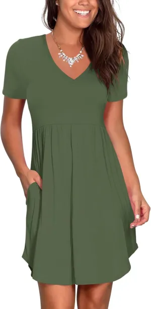Nova In Sky Women's Summer Dress Short Sleeve Casual T Shirt Dreses 2025 Flowy Beach V Neck Sundresses with Pockets