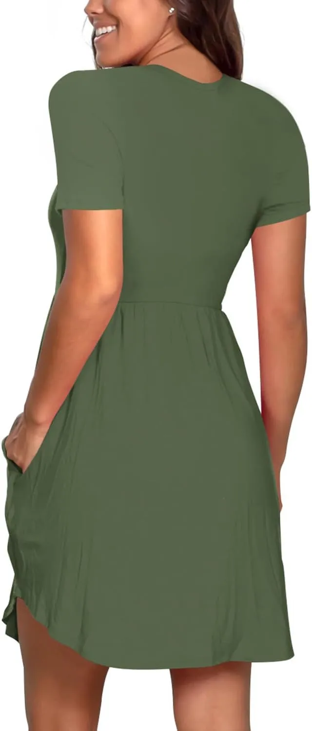 Nova In Sky Women's Summer Dress Short Sleeve Casual T Shirt Dreses 2025 Flowy Beach V Neck Sundresses with Pockets