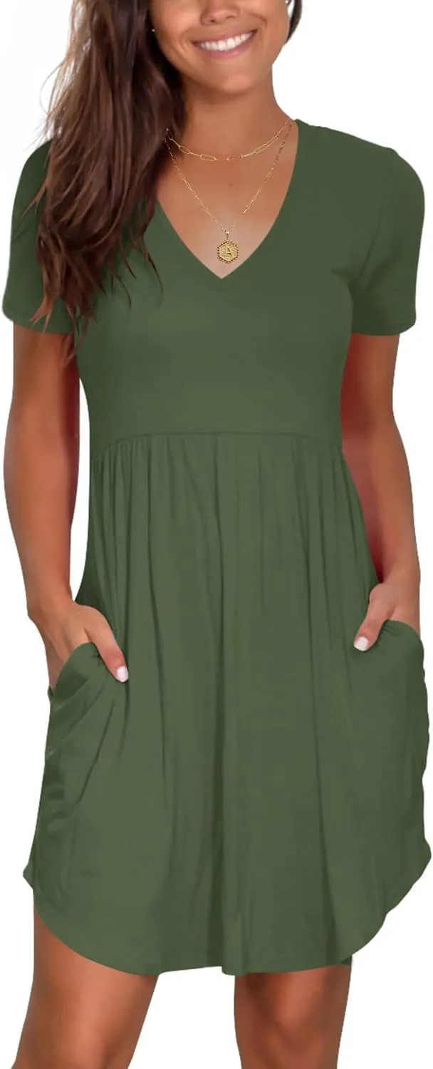 Nova In Sky Women's Summer Dress Short Sleeve Casual T Shirt Dreses 2025 Flowy Beach V Neck Sundresses with Pockets