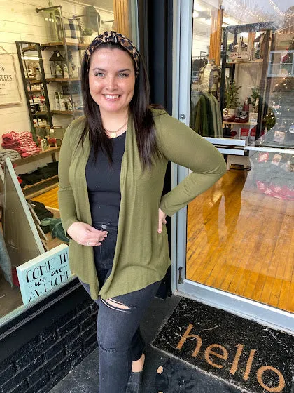 Olive Lightweight Cardigan-Plus
