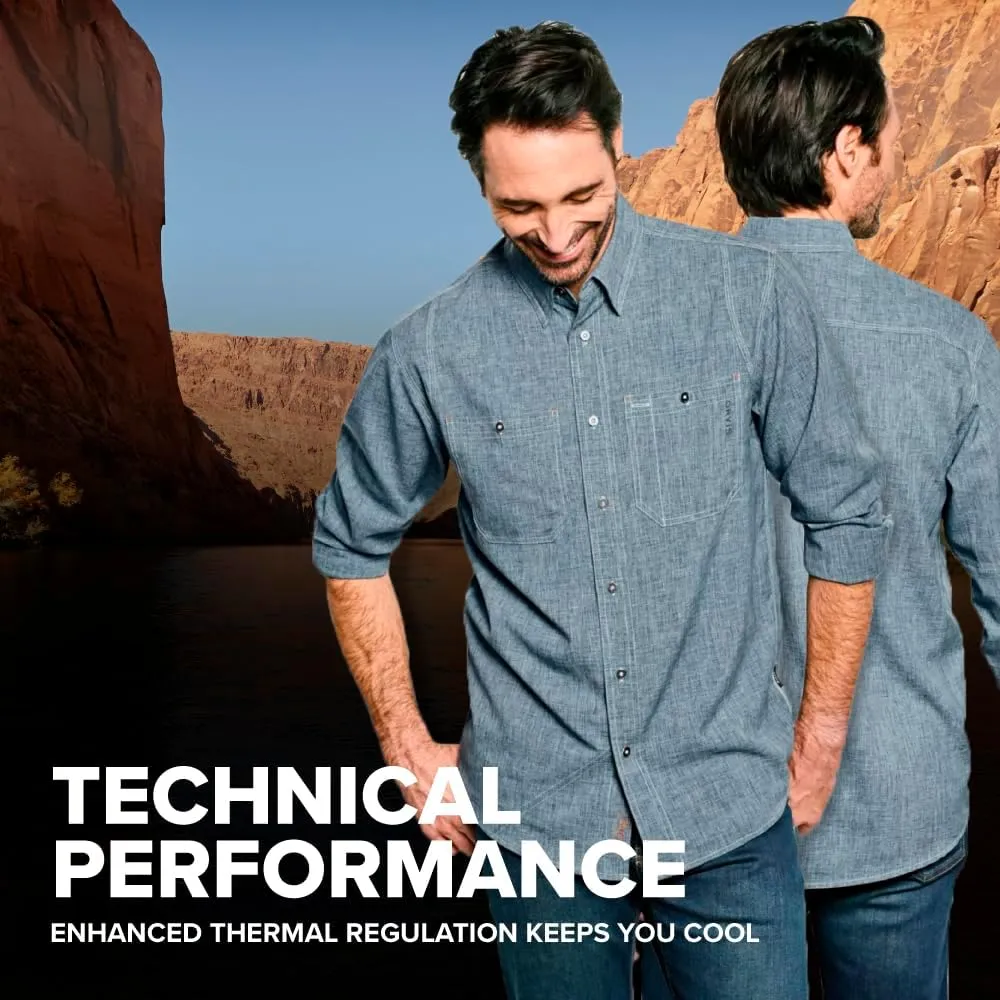 Orvis Tech Chambray Long Sleeve Men's Work Shirts - Lightweight Quick-Drying UPF 40 Chambray Fabric Casual Men's Shirts