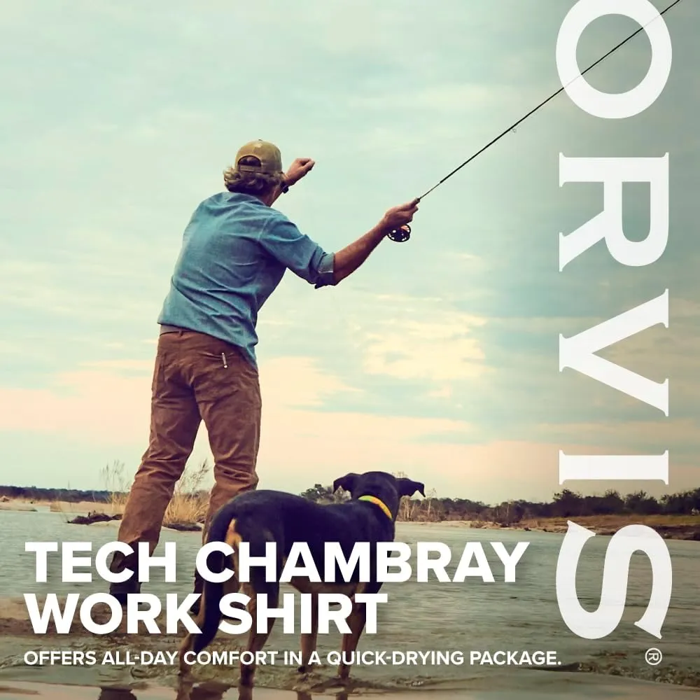 Orvis Tech Chambray Long Sleeve Men's Work Shirts - Lightweight Quick-Drying UPF 40 Chambray Fabric Casual Men's Shirts