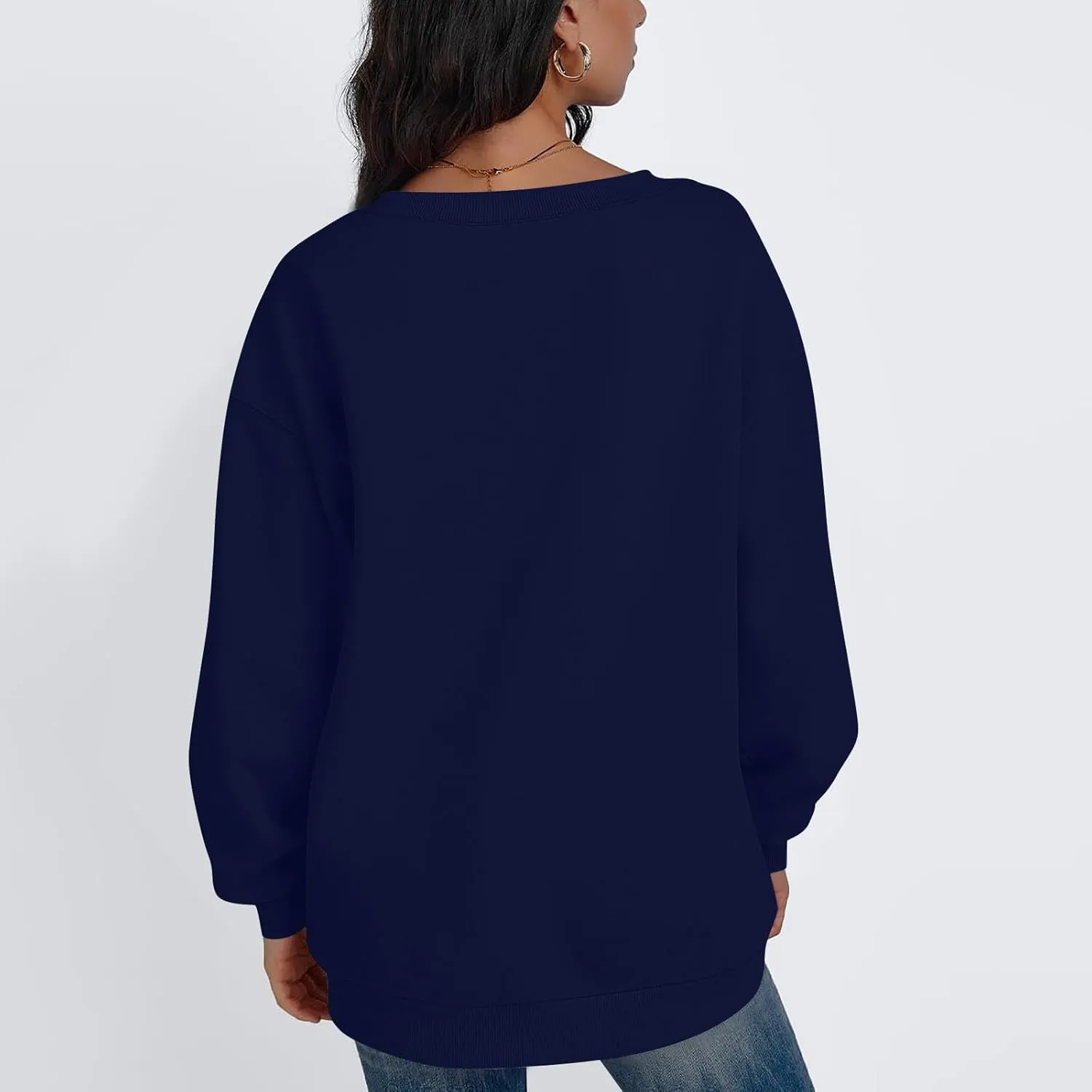 Oversized V Neck Sweatshirt Women Cozy Long Sleeve Fleece Hoodies Pullover Casual Sweat Shirts Cute Winter Outfits