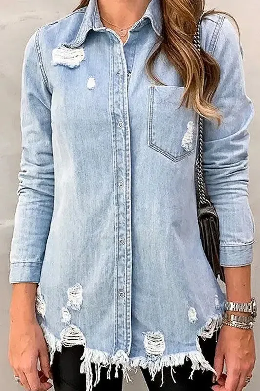 PENNY LANE DISTRESSED DENIM TOP