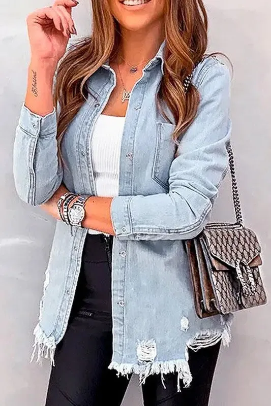 PENNY LANE DISTRESSED DENIM TOP