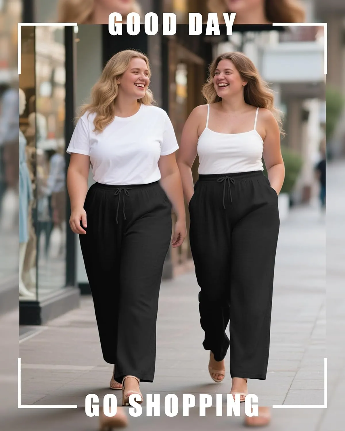 Plus Size Cotton Linen Casual Pants for Women, Summer Lounge Wide Leg Palazzo High Waist Drawstring Pockets Trouser