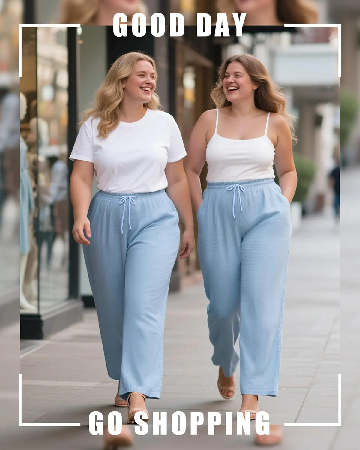 Plus Size Cotton Linen Casual Pants for Women, Summer Lounge Wide Leg Palazzo High Waist Drawstring Pockets Trouser