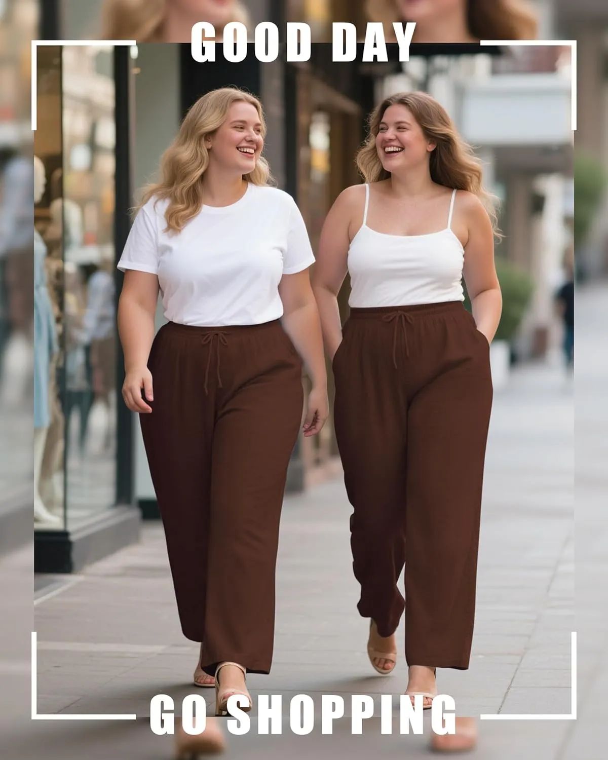 Plus Size Cotton Linen Casual Pants for Women, Summer Lounge Wide Leg Palazzo High Waist Drawstring Pockets Trouser