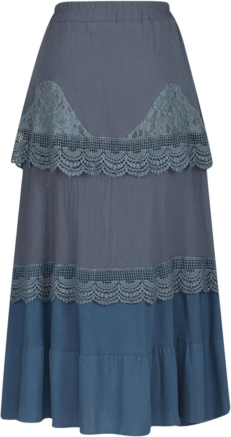 Plus Size Maxi Skirts for Women Summer Lace Tiered Mesh Layered Pleated Elastic High Waist Swing A-line Long Skirt