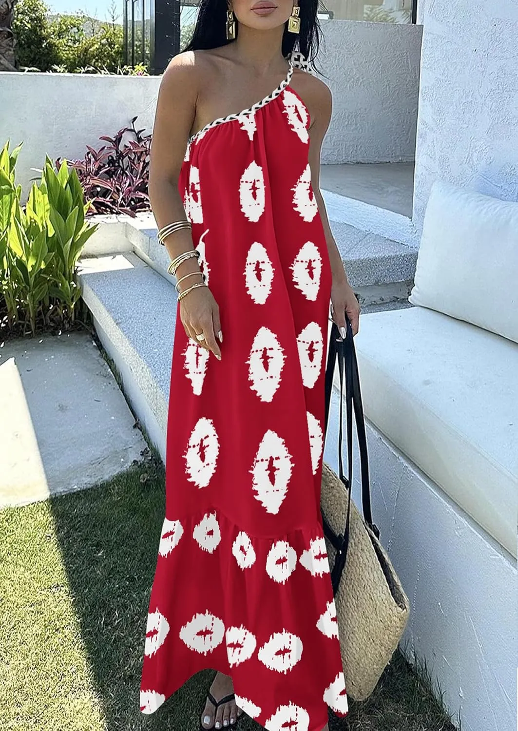 PRETTYGARDEN Women's 2025 Summer Maxi Dresses One Shoulder Printed Flowy Boho Beach Vacation Long Sundress