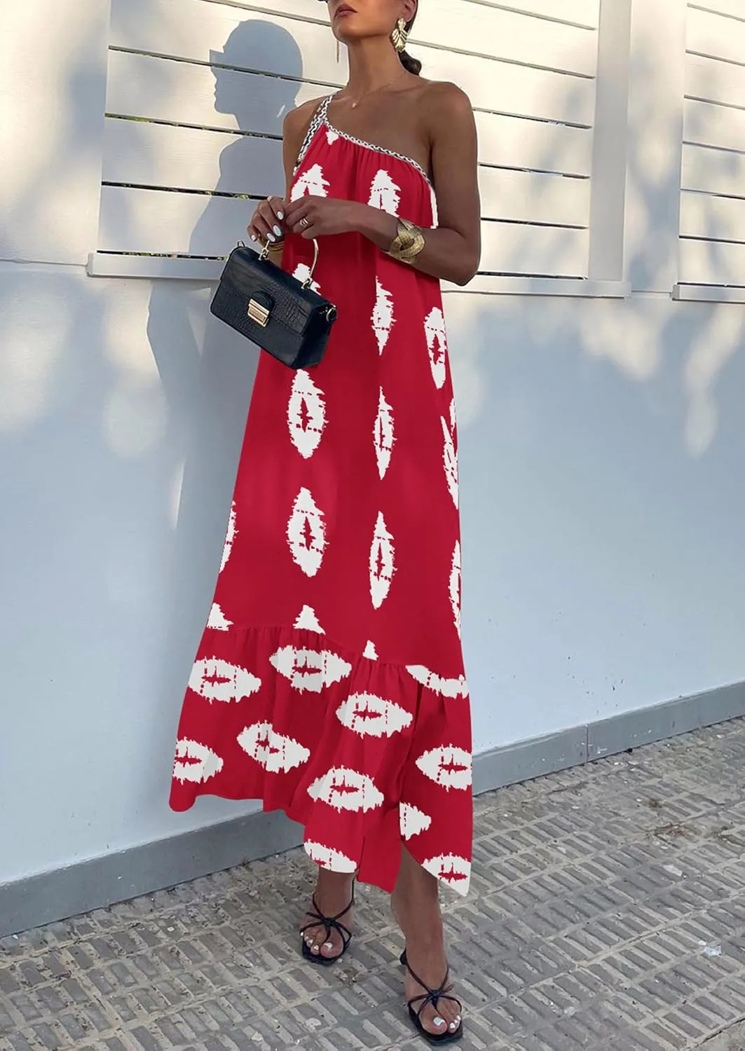PRETTYGARDEN Women's 2025 Summer Maxi Dresses One Shoulder Printed Flowy Boho Beach Vacation Long Sundress
