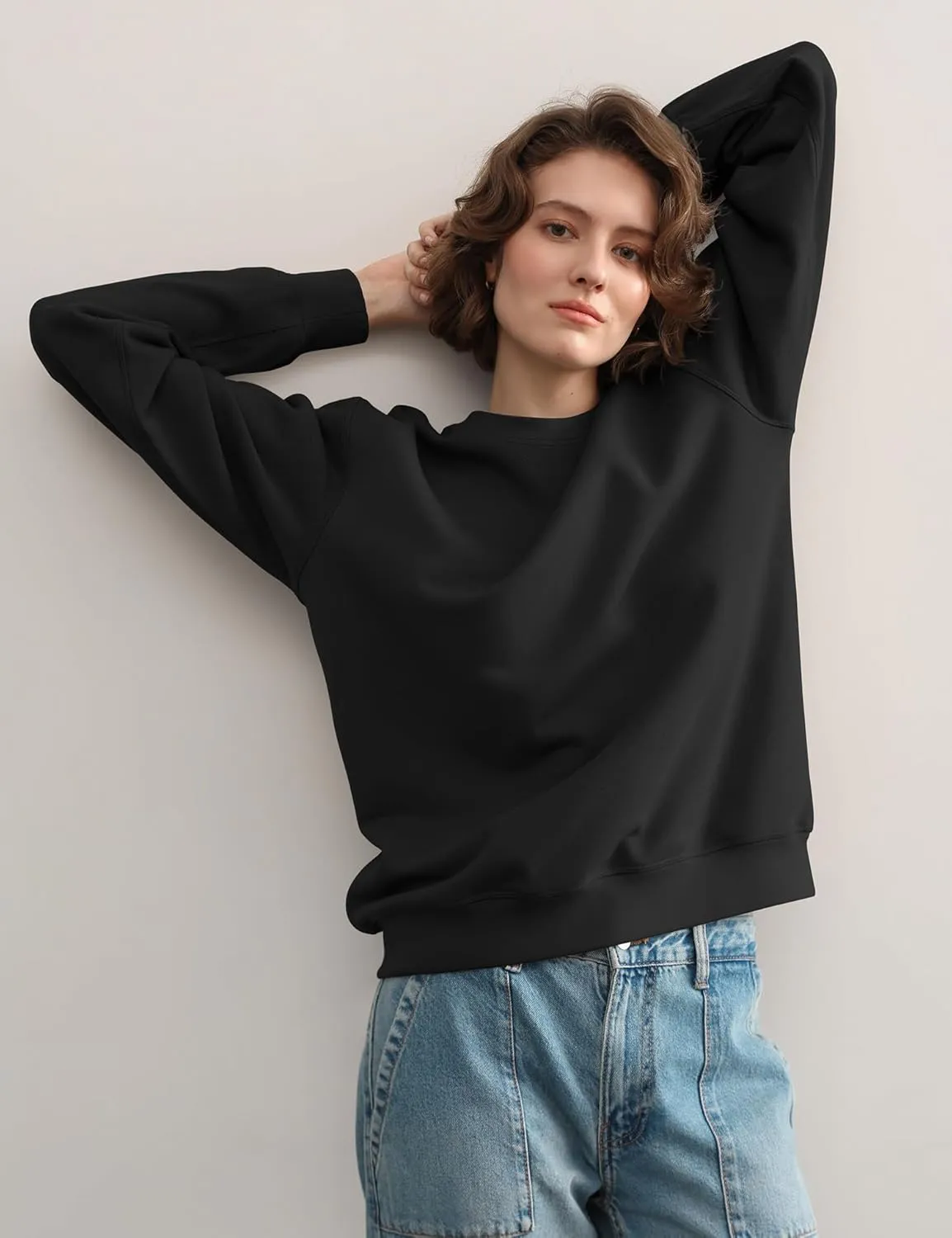 PUMIEY Women's Oversized Sweatshirt Crewneck Long Sleeve Loose Pullover Tops Fall Fashion Airy Collection