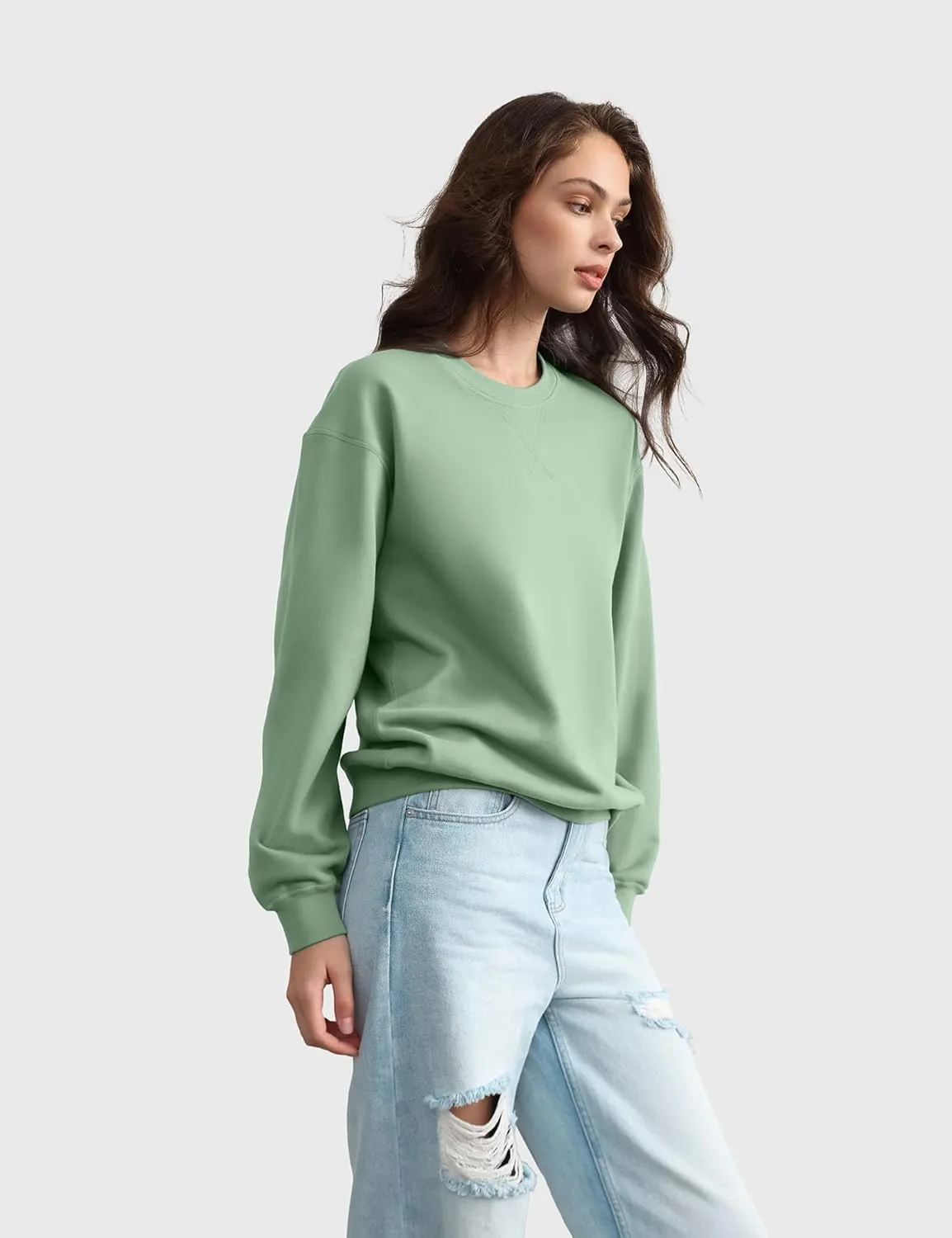 PUMIEY Women's Oversized Sweatshirt Crewneck Long Sleeve Loose Pullover Tops Fall Fashion Airy Collection