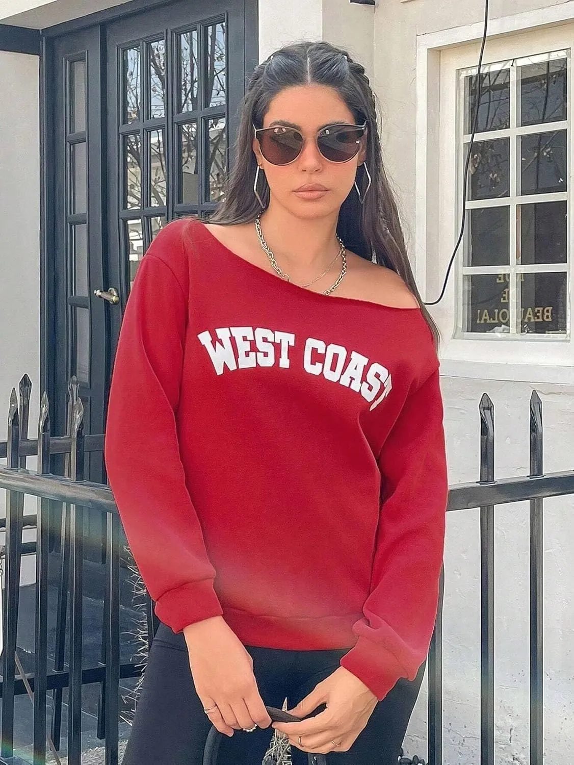 QUCH Womens Oversized Sweatshirt Off Shoulder Sweatshirt Casual Long Sleeve Pullover Sweatshirt Fall Sweaters Shirts Top