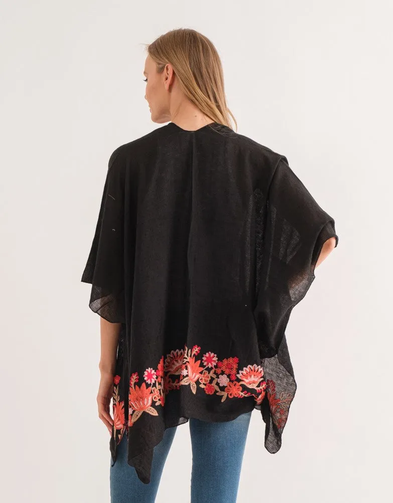 RAJ ARABELLA BLACK BORDER EMBROIDERED KIMONO