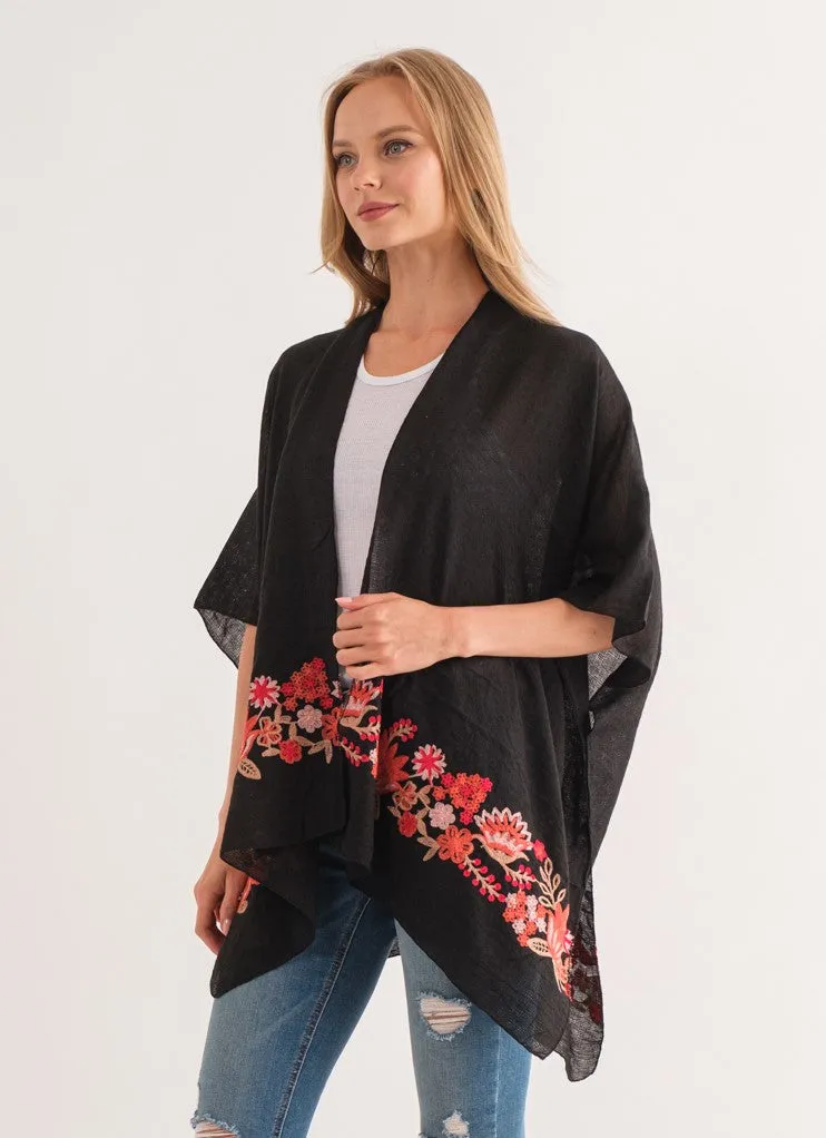 RAJ ARABELLA BLACK BORDER EMBROIDERED KIMONO