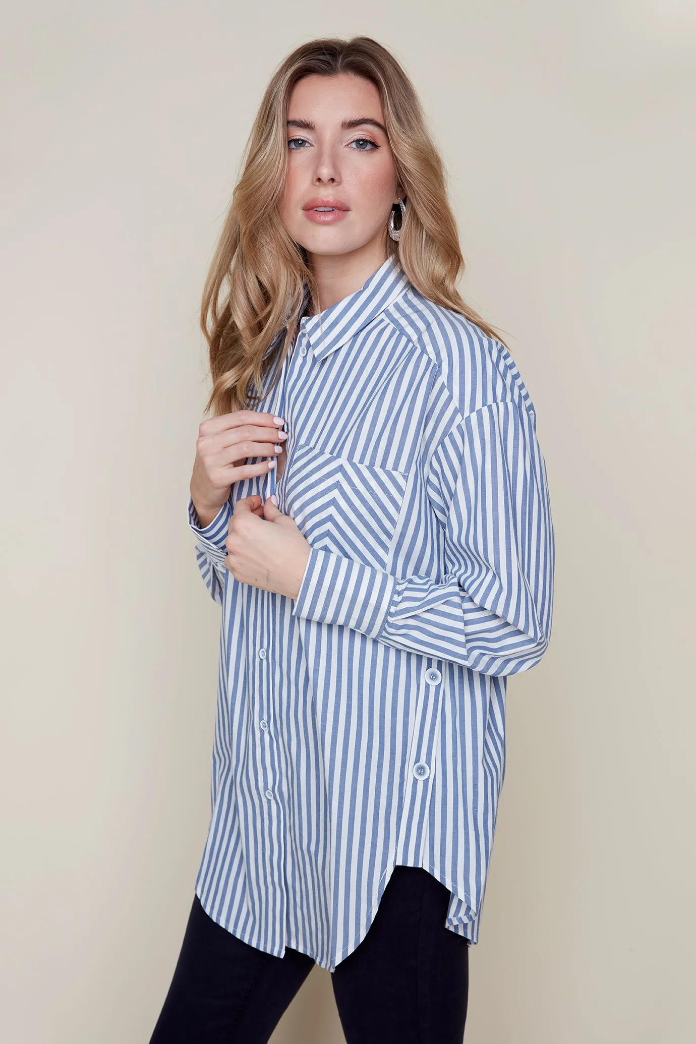 Renuar Top - Striped Shirt - Chambray