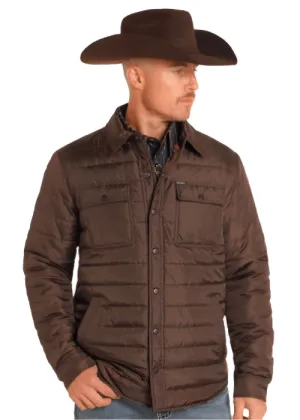 Rock & Roll Men's Dark Brown Poly Puffer with Aztec Lining Coat