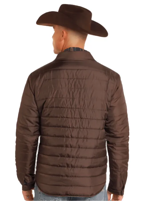 Rock & Roll Men's Dark Brown Poly Puffer with Aztec Lining Coat