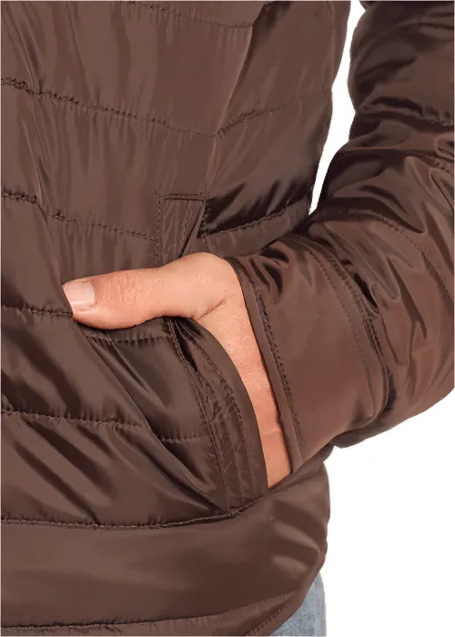 Rock & Roll Men's Dark Brown Poly Puffer with Aztec Lining Coat
