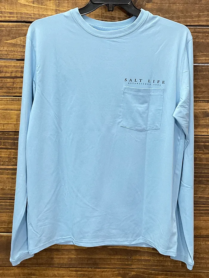 Salt Life SLM6225 Mens MAHI PRIDE Pocket Long Sleeve Tee Airy Blue Heather