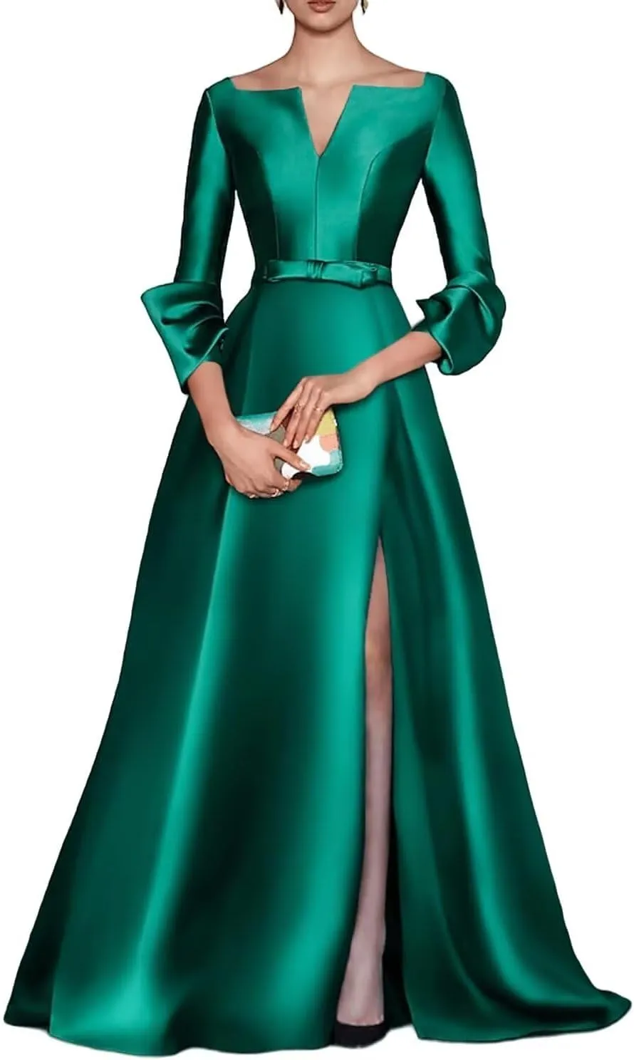 Satin Mother of The Bride Dresses for Wedding Long Wedding Guest Dress for Women with Slit