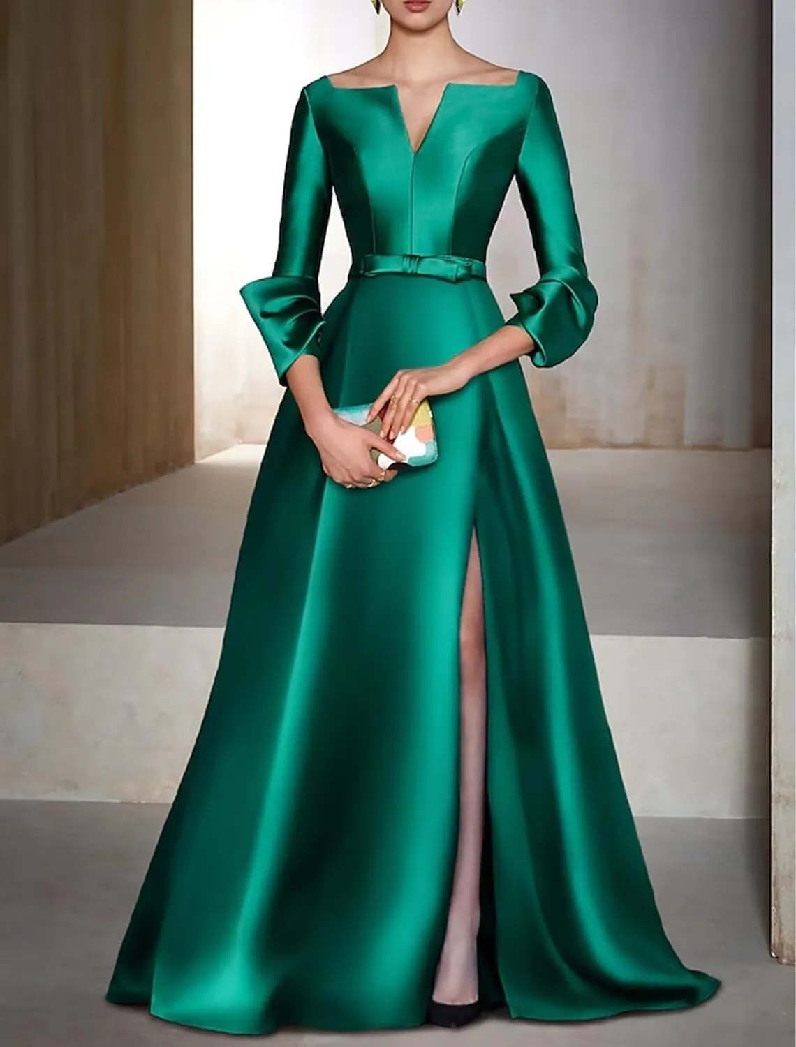 Satin Mother of The Bride Dresses for Wedding Long Wedding Guest Dress for Women with Slit