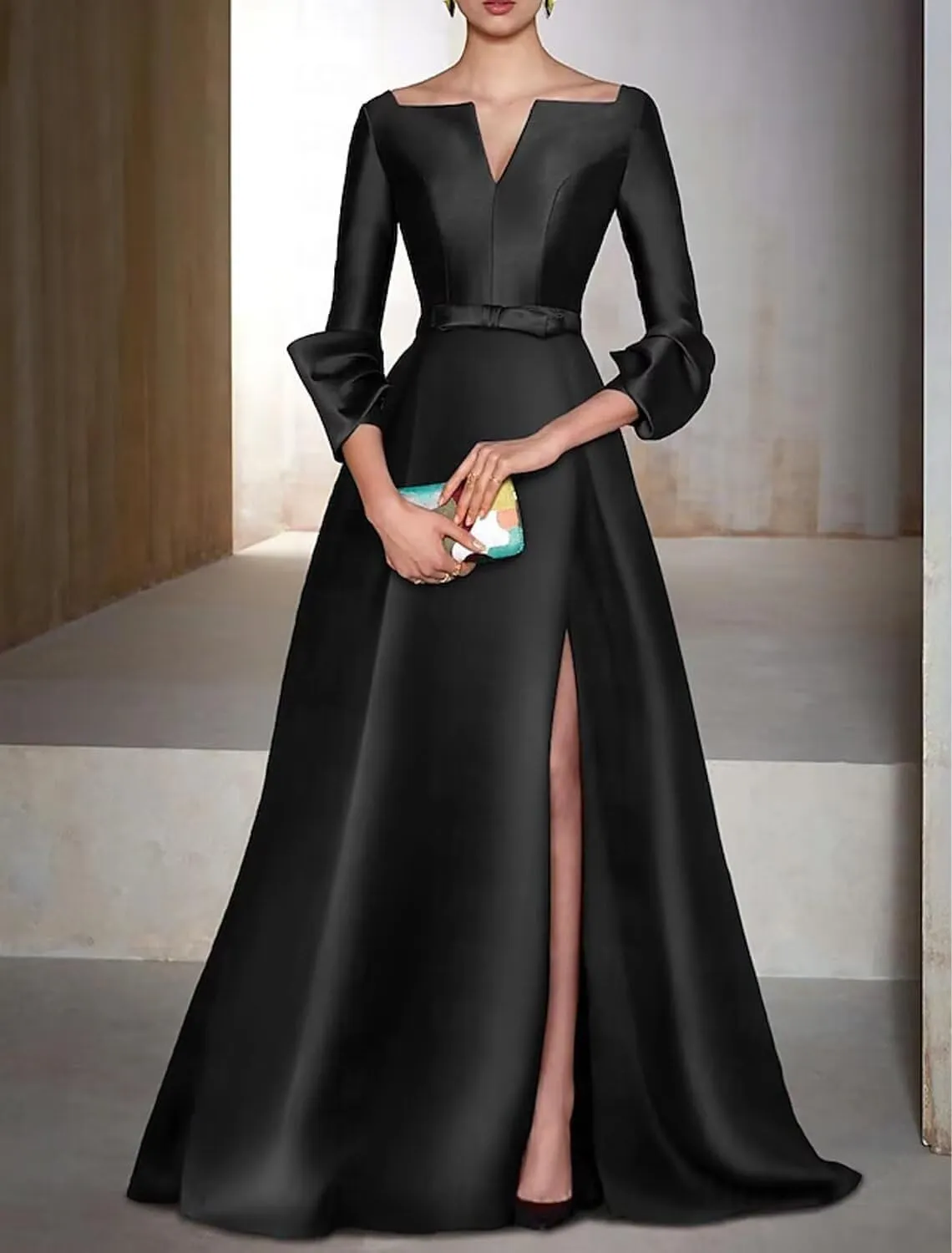 Satin Mother of The Bride Dresses for Wedding Long Wedding Guest Dress for Women with Slit