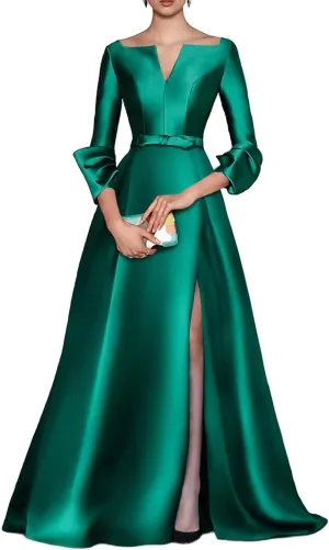 Satin Mother of The Bride Dresses for Wedding Long Wedding Guest Dress for Women with Slit