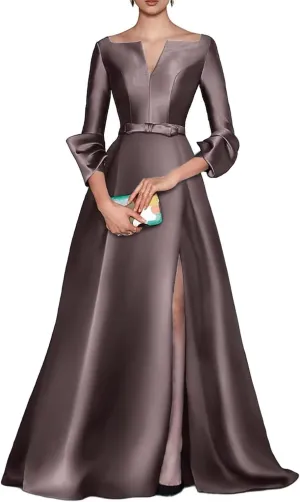 Satin Mother of The Bride Dresses for Wedding Long Wedding Guest Dress for Women with Slit