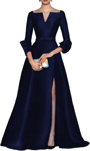 Satin Mother of The Bride Dresses for Wedding Long Wedding Guest Dress for Women with Slit