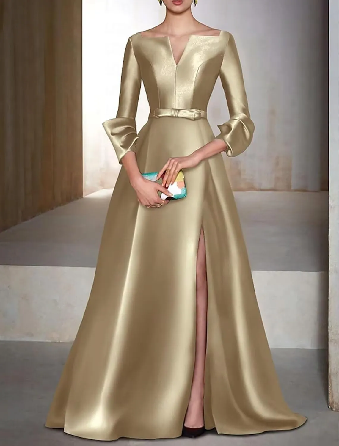 Satin Mother of The Bride Dresses for Wedding Long Wedding Guest Dress for Women with Slit