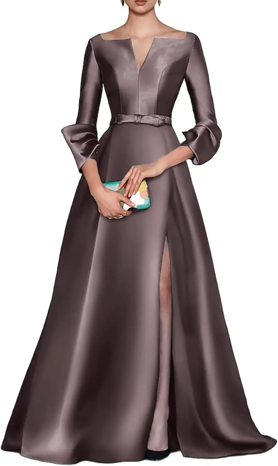 Satin Mother of The Bride Dresses for Wedding Long Wedding Guest Dress for Women with Slit