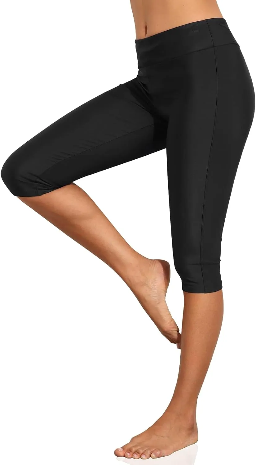 Septangle Women's Swim Bottom Mid Waist UPF 50  Swimwear Rash Guard Sport Leggings
