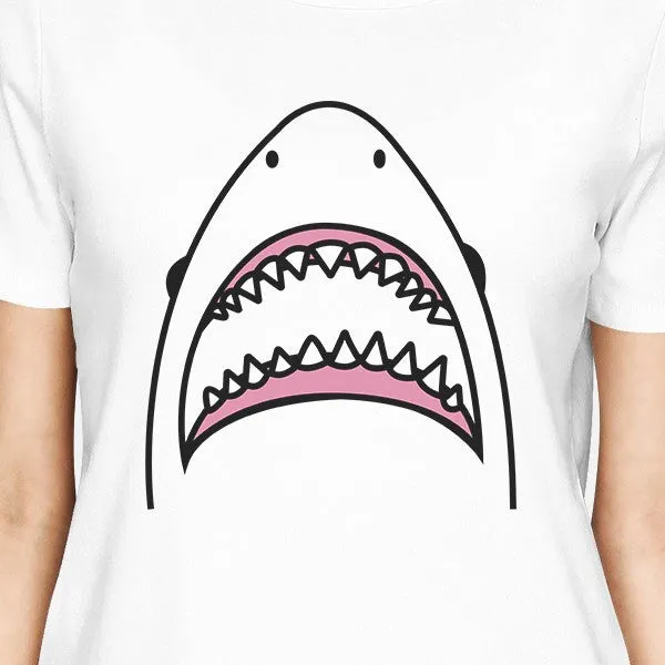Shark Womens White Graphic T-Shirt Lightweight Summer Cotton Tee