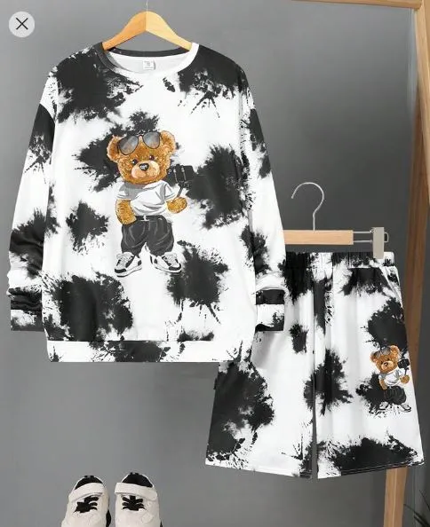 Shein Teen Boys' Cute Bear Pattern Set, 13-14T /