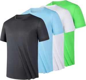 Shirts for Men 4 Pack Lightweight Workout Short Sleeve Crewneck Slim Fit T-Shirts Casual Quick Dry Running Gym Tee