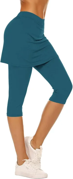 Skirted Leggings for Women Tennis Golf Skorts Capris Pickleball Clothing Outfits Gym Yoga Legging with Skirts